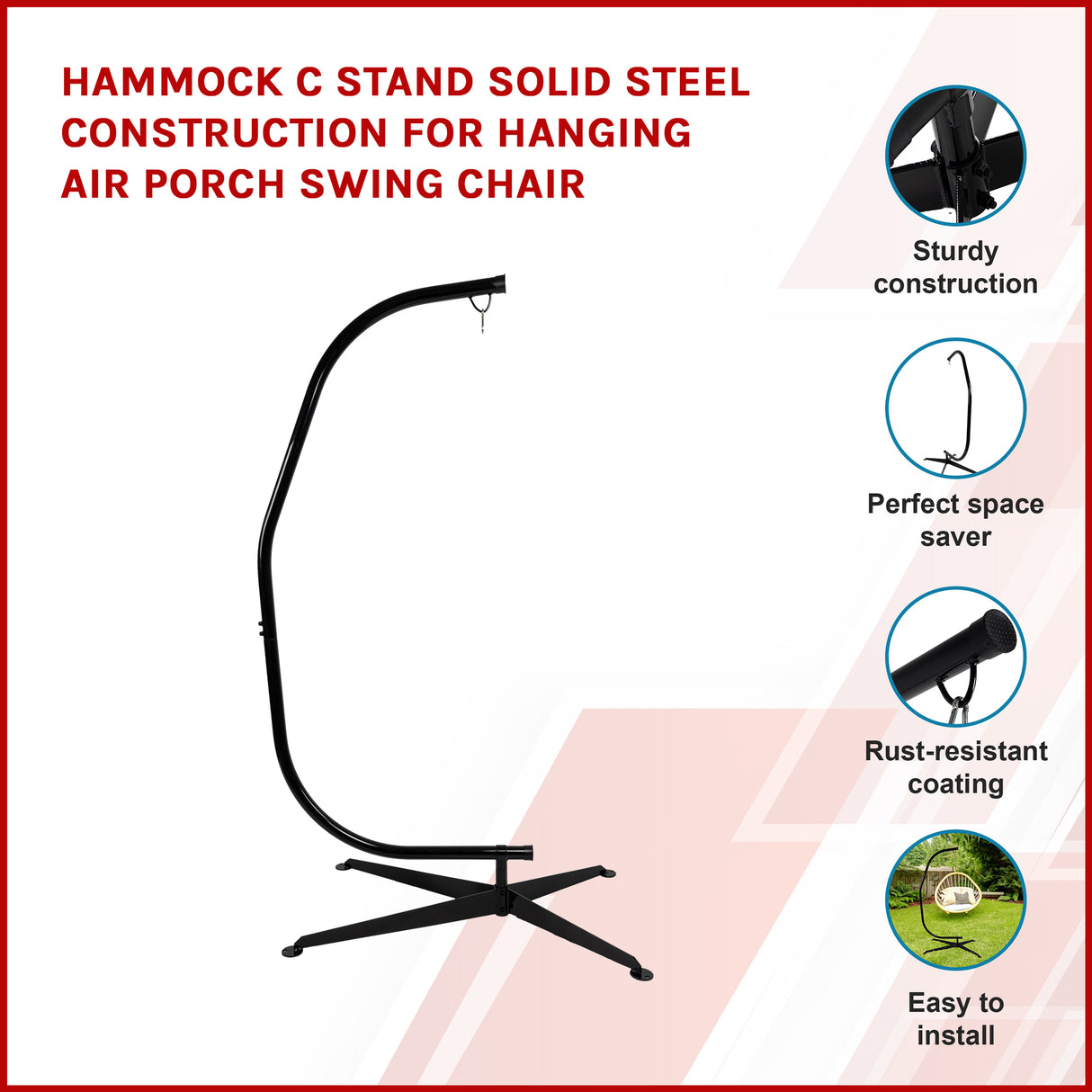 Hammock C Stand Solid Steel Construction for Hanging Air Porch Swing Chair