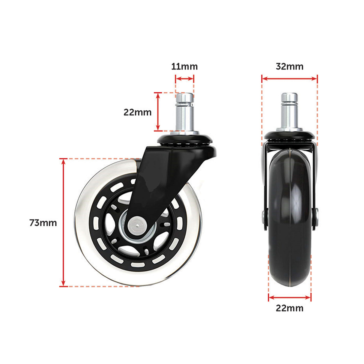 5x Office Chair Rollerblade Caster Wheels Safe for All Floors - Universal Fit