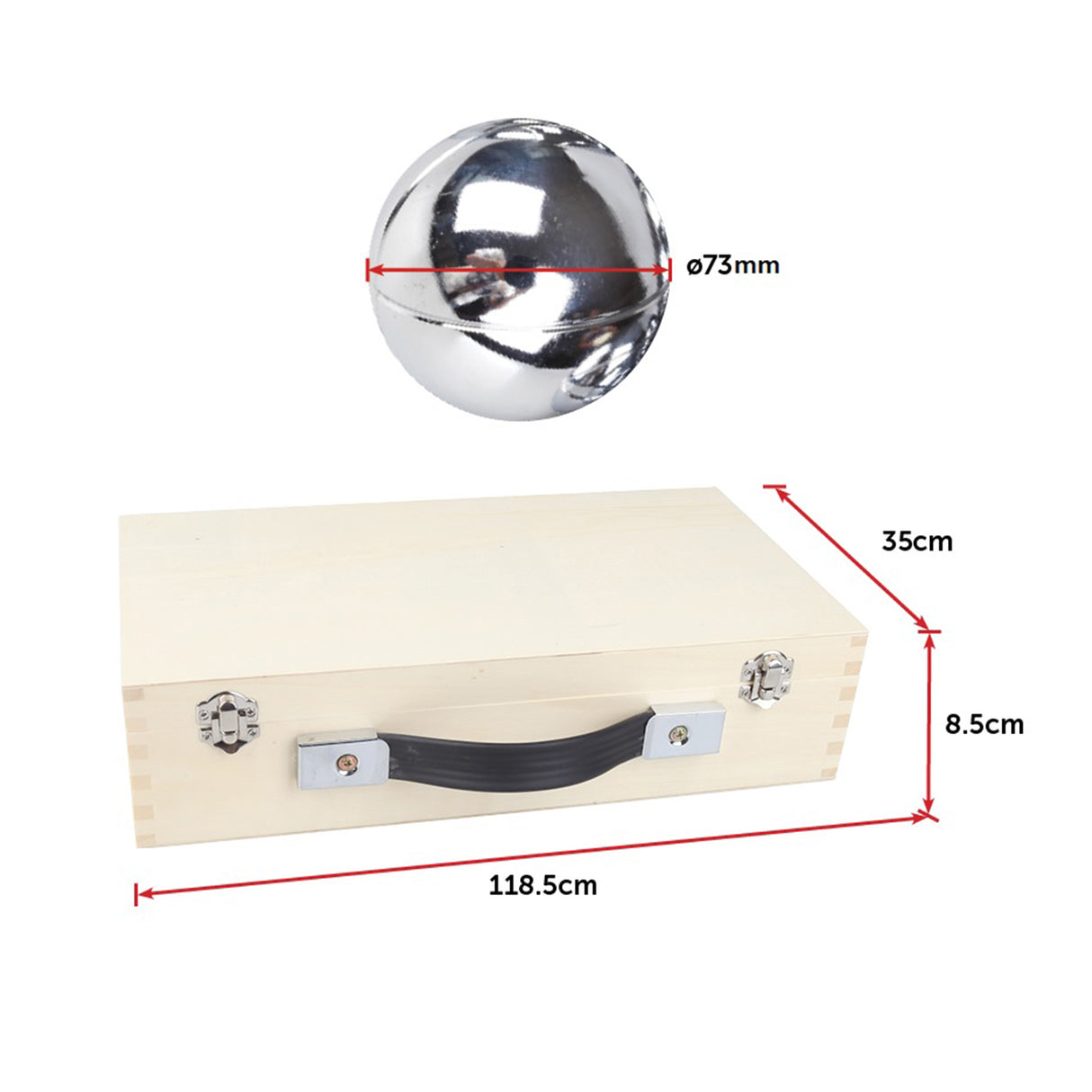 Deluxe Boules Bocce 8 Alloy Ball Set with Wood Case