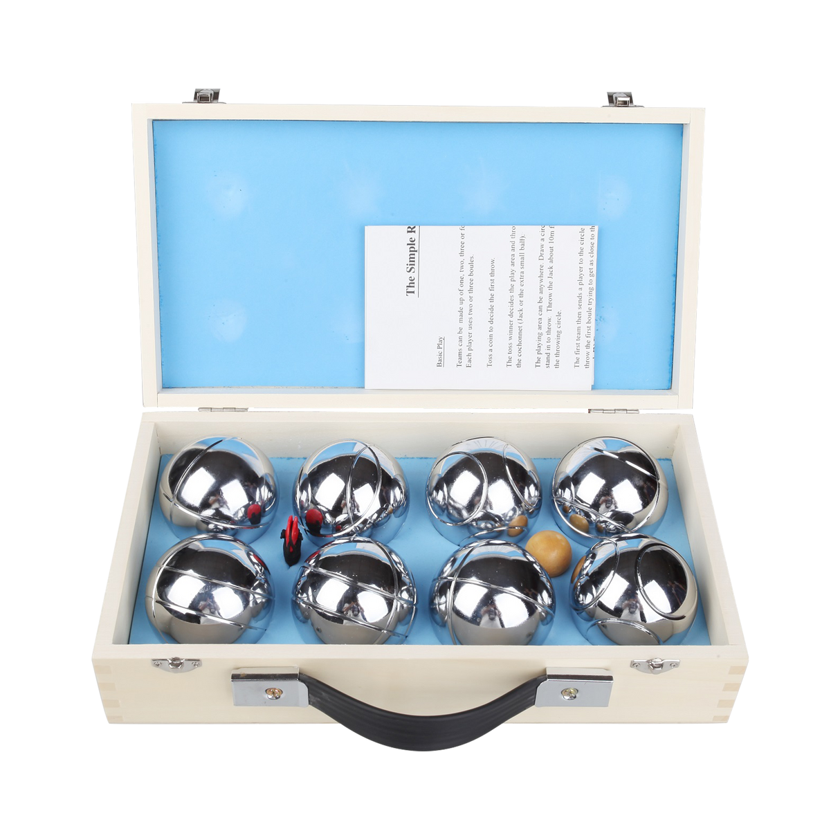 Deluxe Boules Bocce 8 Alloy Ball Set with Wood Case