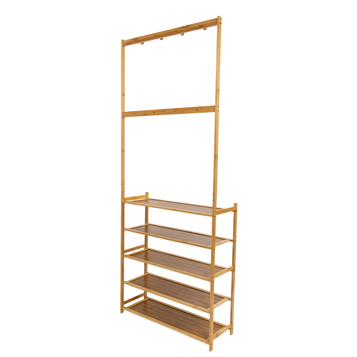 Large Wooden 5 Tiers Hat Coat Stand Clothes Shoe Rack Hanger Hooks Shelf Storage
