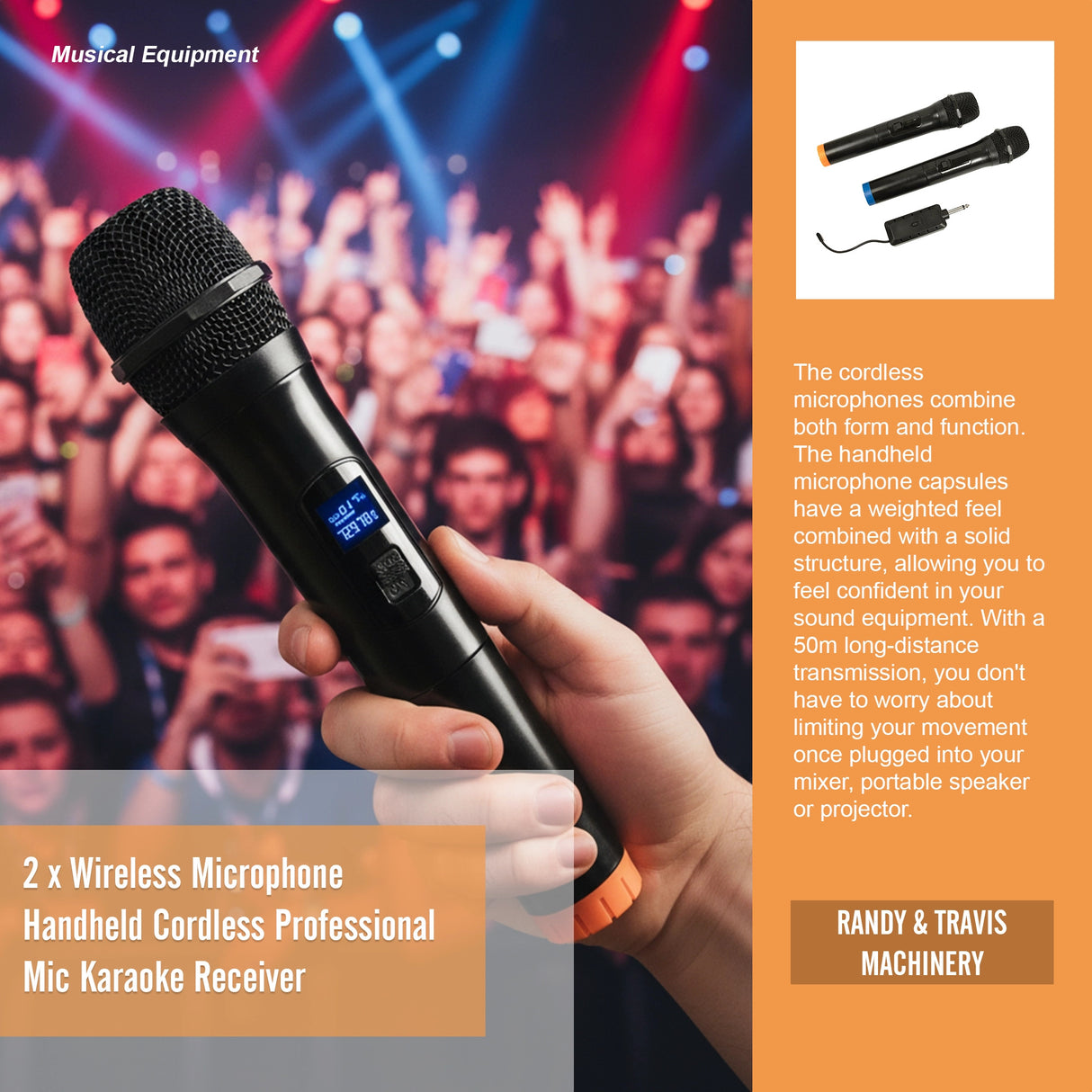 2 x Wireless Microphone Handheld Cordless Professional Mic Karaoke Receiver