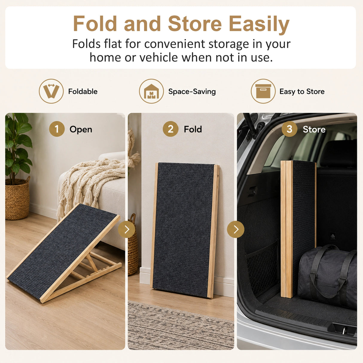 Foldable Dog Pet Ramp Adjustable Height Dogs Stairs for Bed Sofa Car 100cm