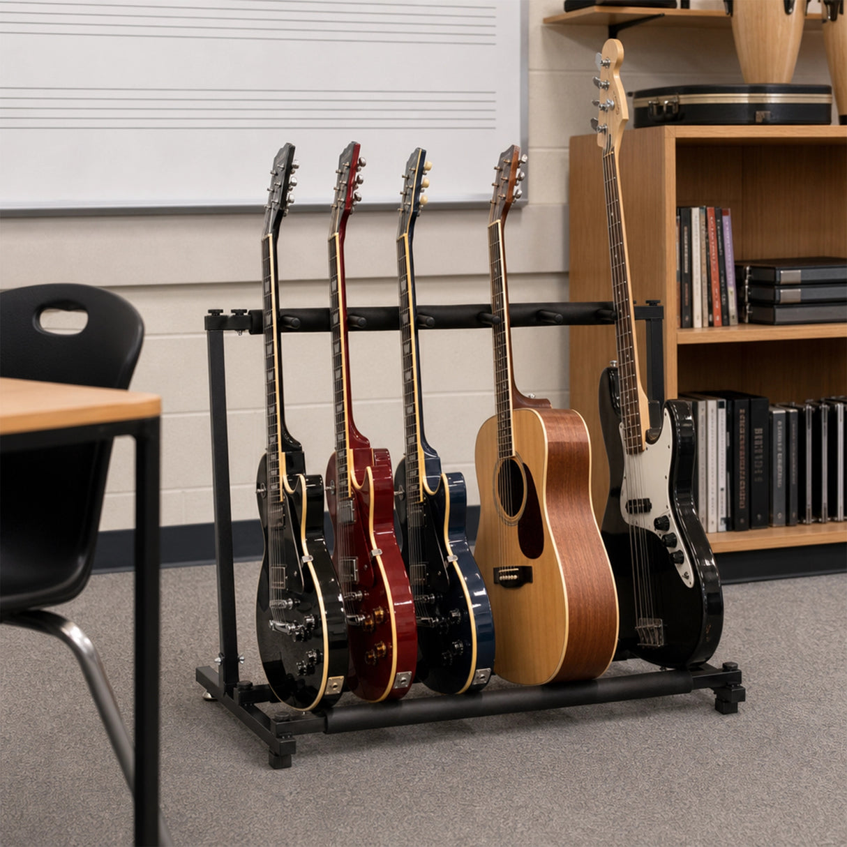 Guitar Stand 5 Holder Guitar Folding Stand Rack Band Stage Bass Acoustic Guitar