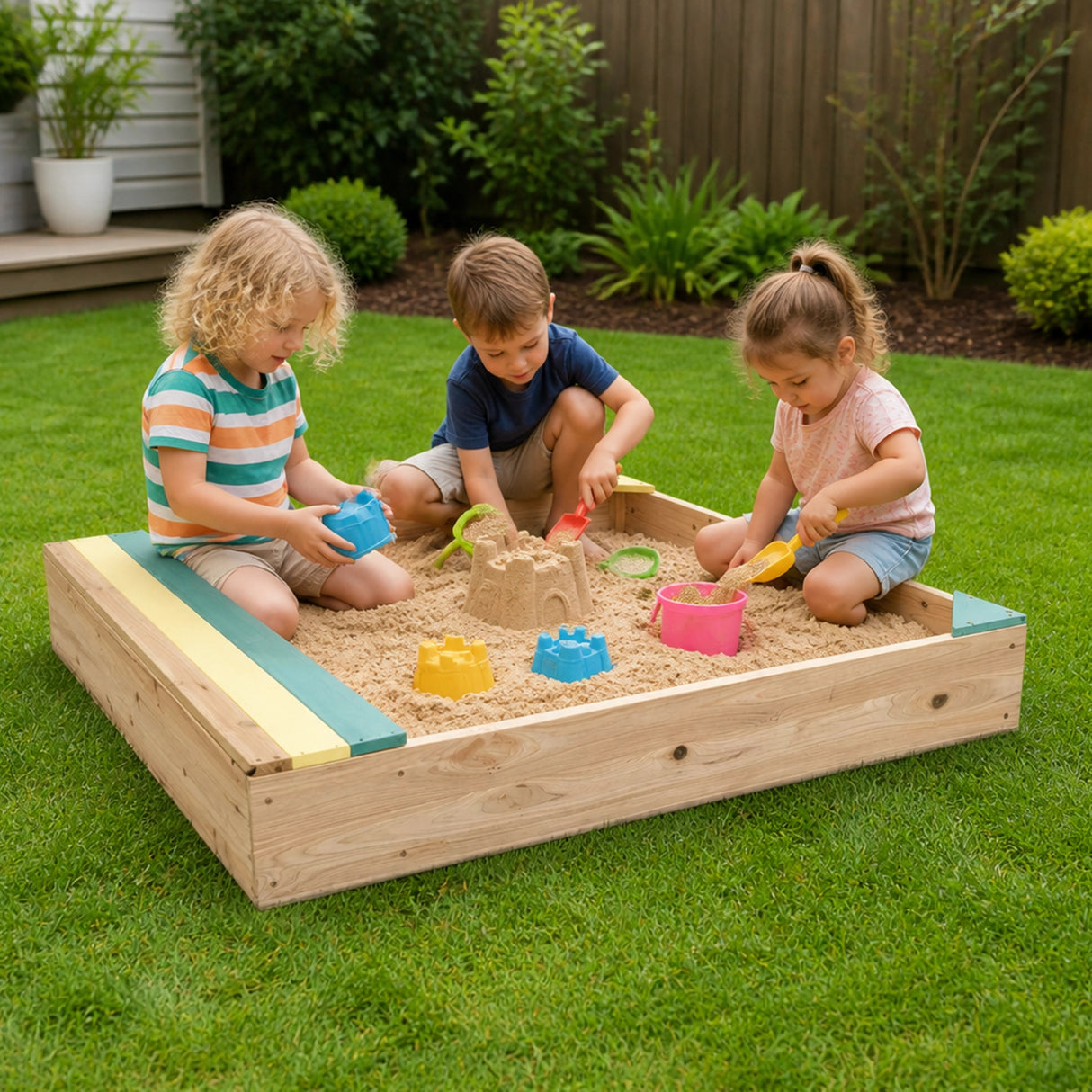 Wooden Kids Backyard Sandbox Children Outdoor Play Toy Sandpit