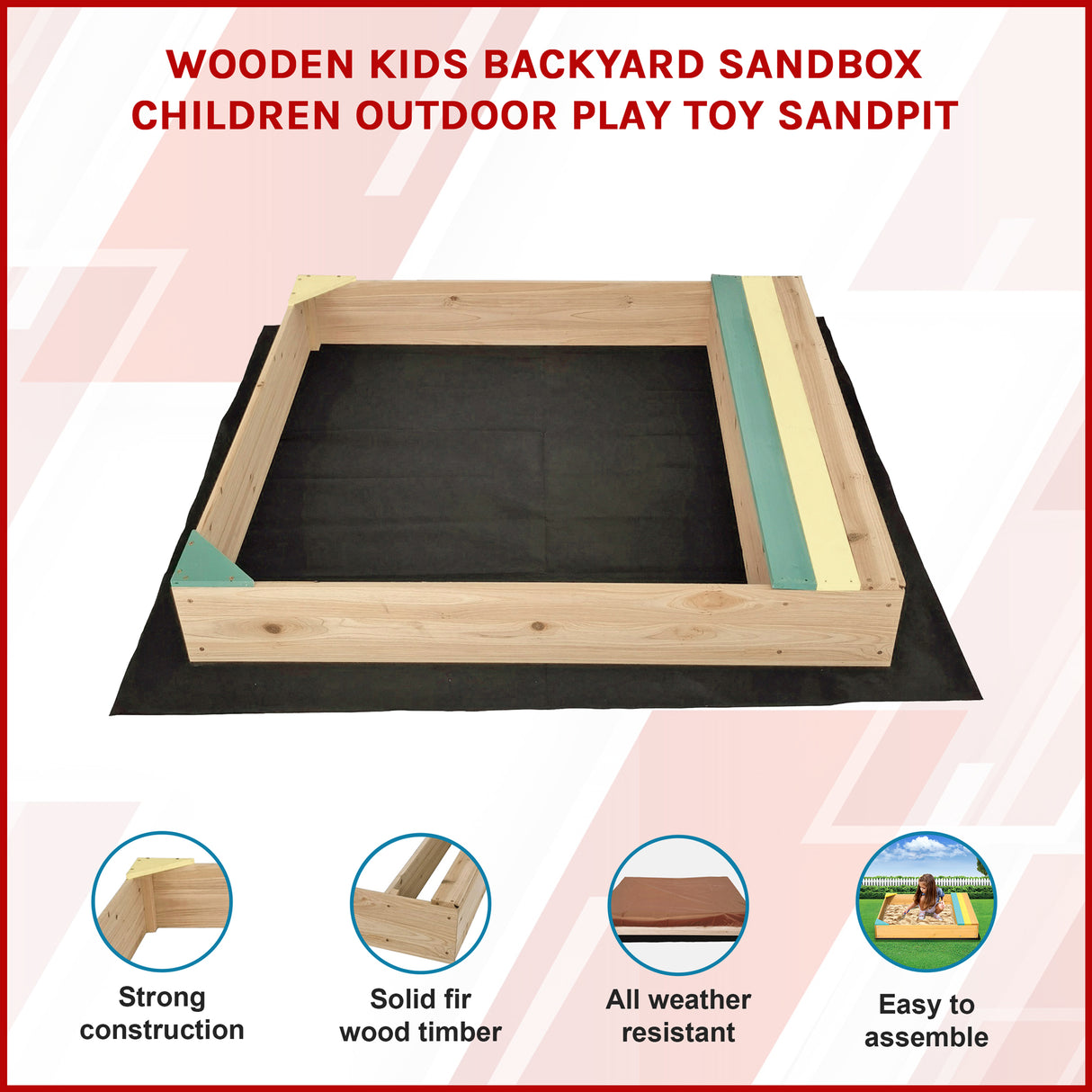 Wooden Kids Backyard Sandbox Children Outdoor Play Toy Sandpit