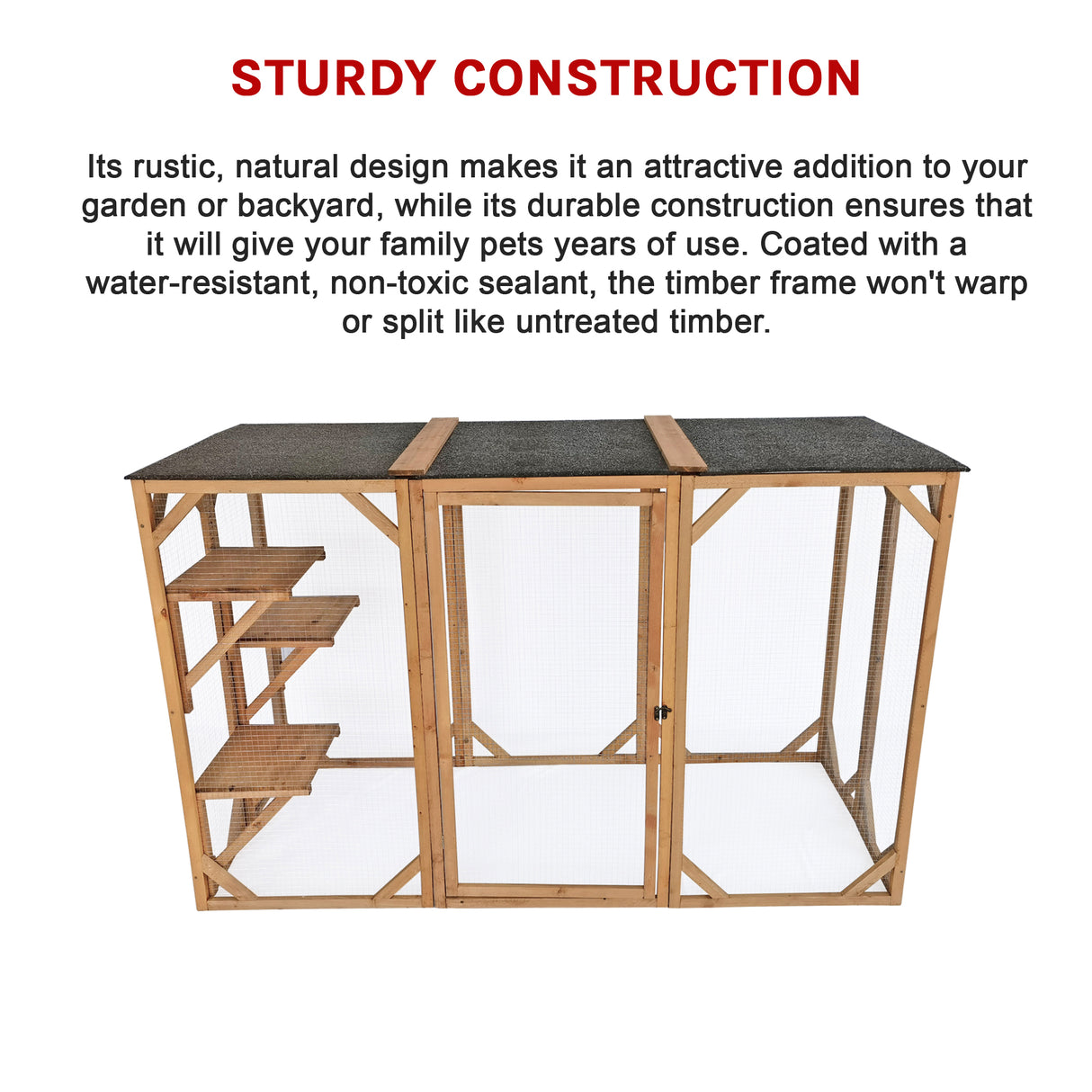 180cm Large Cat Enclosure Wooden Outdoor Cage with 3 Platforms