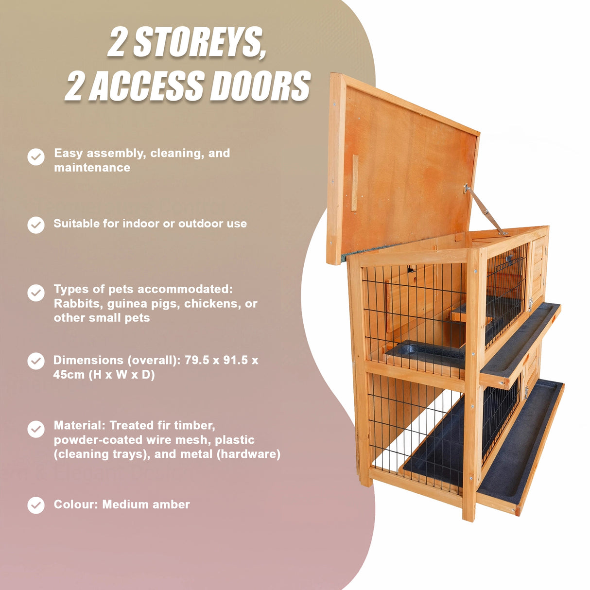 Large Rabbit Hutch with BASE Chicken Coop 2 Storey Guinea Pig Pet Cage House