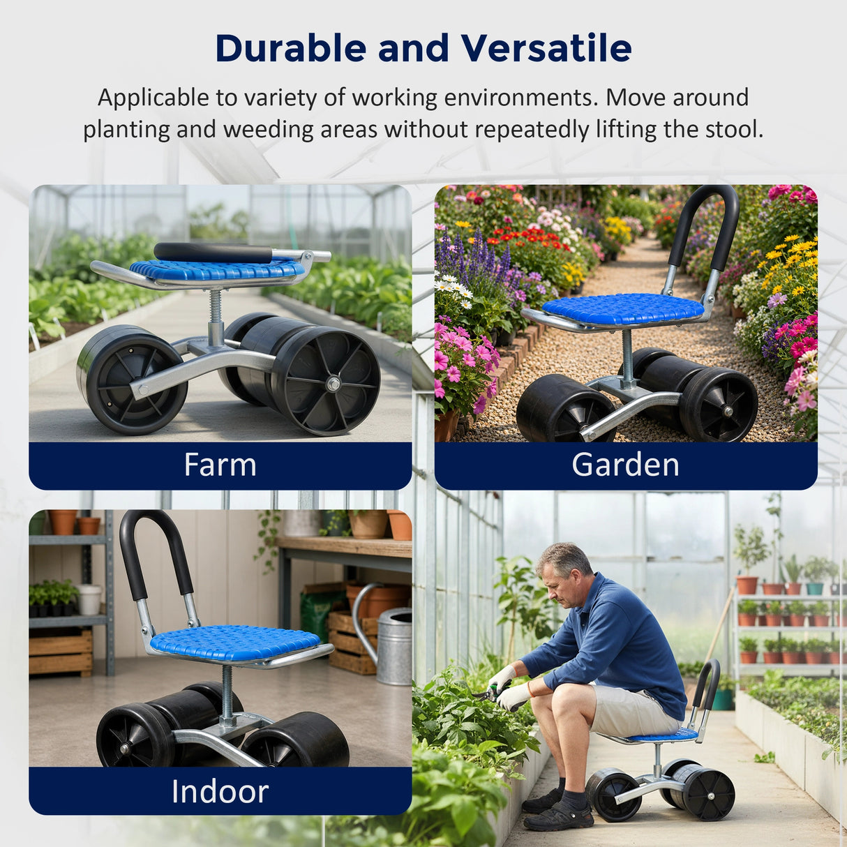 Gardening Seat Portable Height Adjustable Folding Stool Kneeling Pad