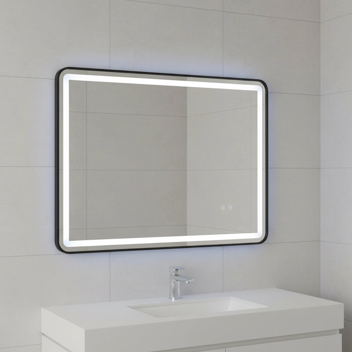 Rectangular Mirror LED Anti-Fog Illuminated Bathroom Living Room - 90x70cm