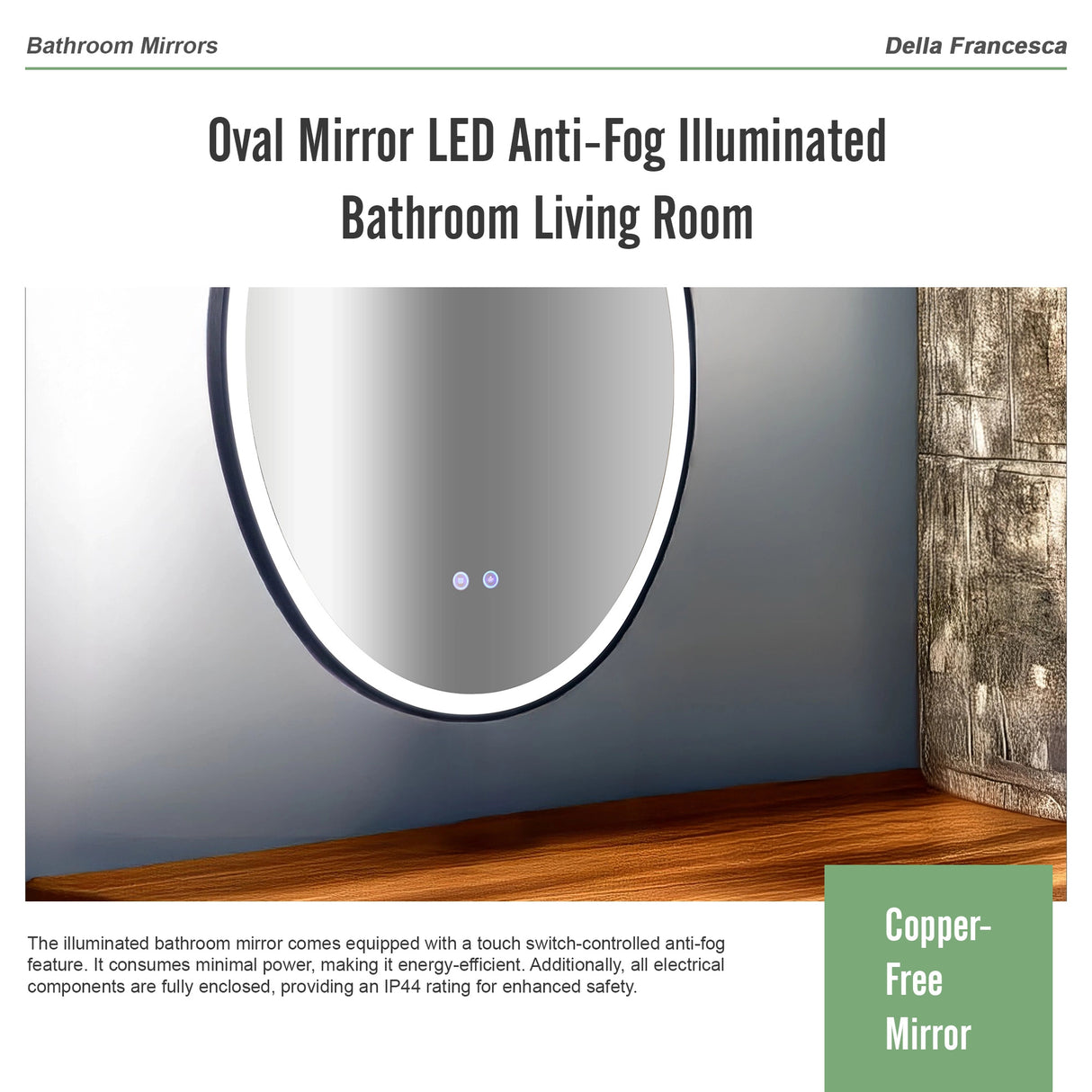 Oval Mirror LED Anti-Fog Illuminated Bathroom Living Room