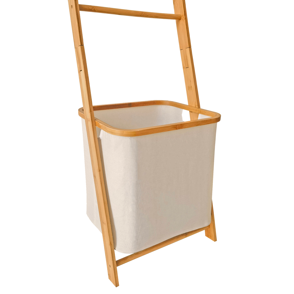 Wall Leaning Ladder Shelf with Laundry Basket Clothes Hamper Bath Towel Rack