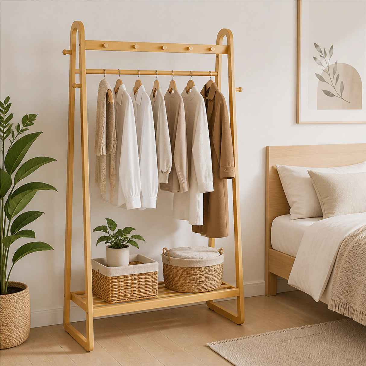 Wood 160x100cm Clothes Rack Slim Stylish Space Saving