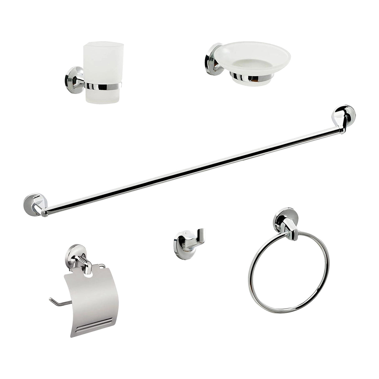 Bathroom Accessories Set 6 Piece Pack Chrome Wall Mounted Easy Fittings