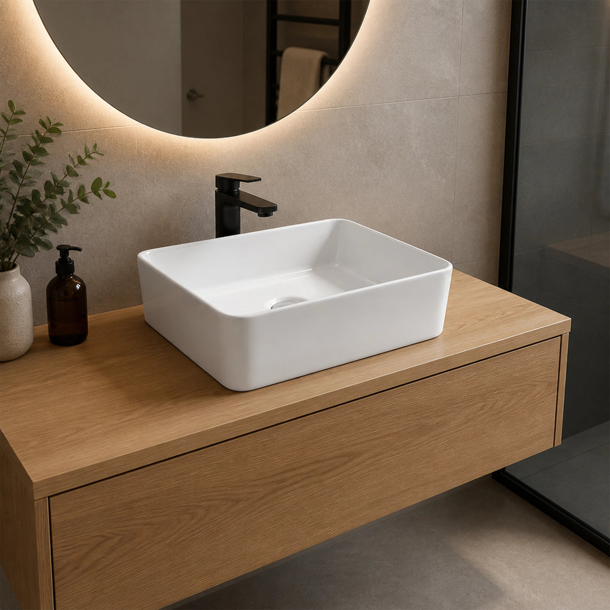 Ceramic Bathroom Basin Vanity Sink Square Above Counter Top Mount Bowl