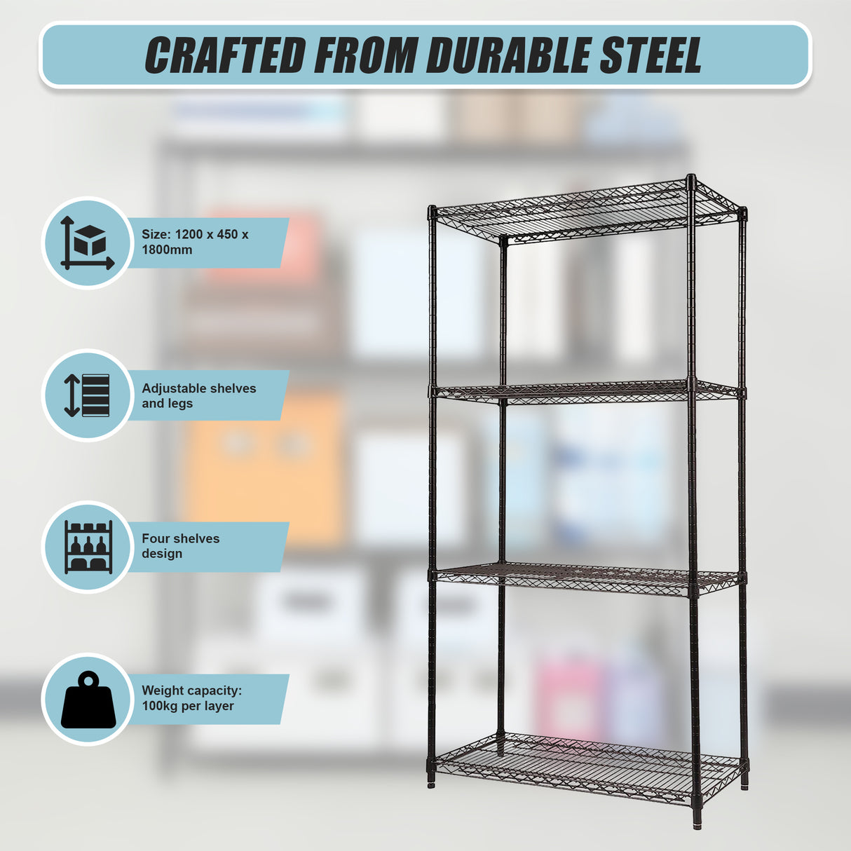 Modular Wire Storage Shelf 1200 x 450 x 1800mm Steel Shelving