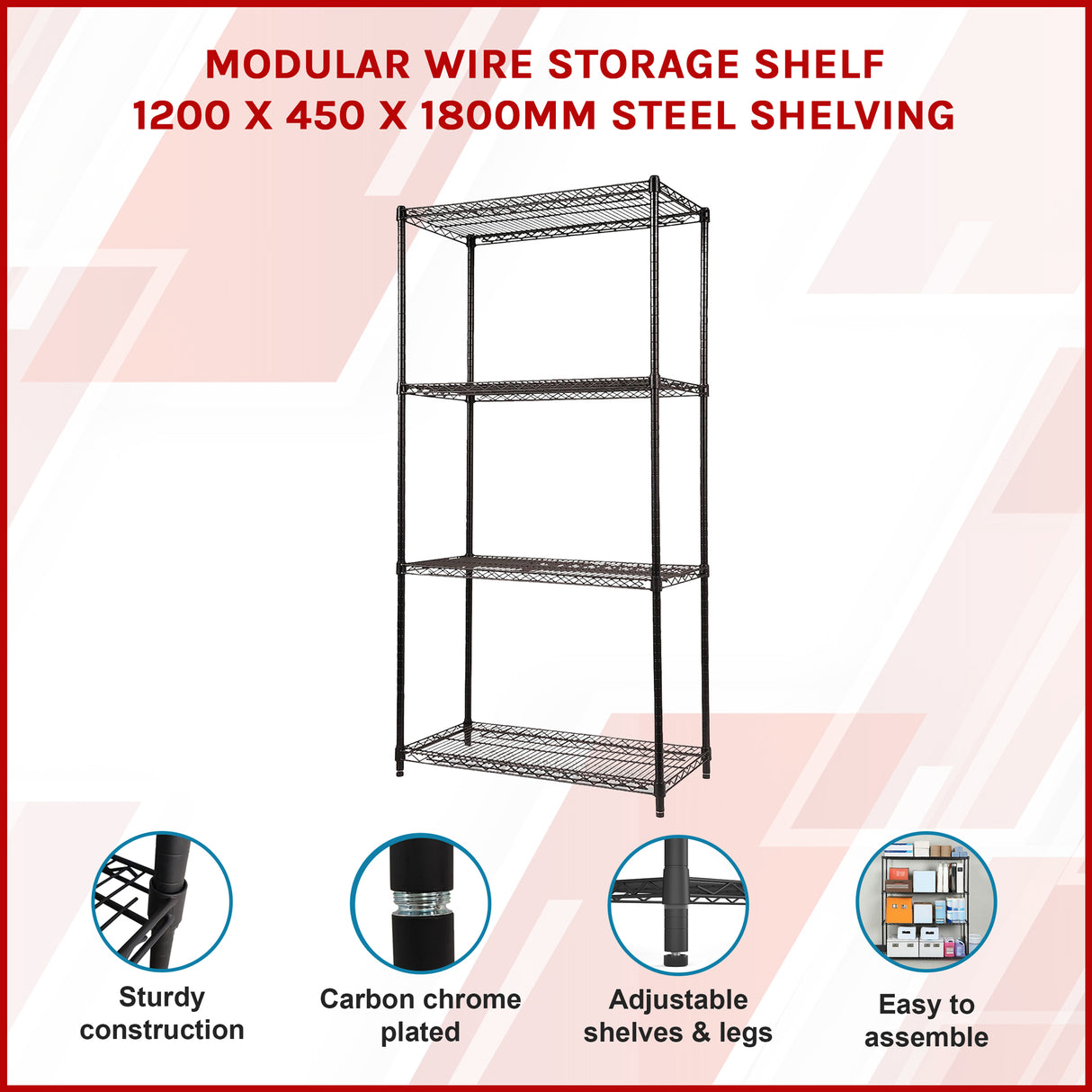 Modular Wire Storage Shelf 1200 x 450 x 1800mm Steel Shelving