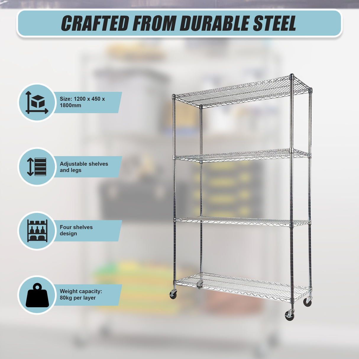 Modular Wire Storage Shelf 1200 x 450 x 1800mm Steel Shelving