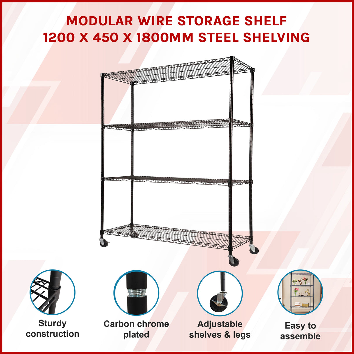 Modular Wire Storage Shelf 1200 x 450 x 1800mm Steel Shelving