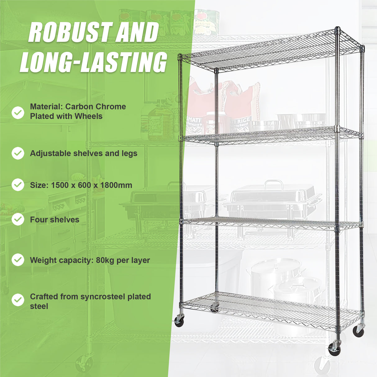 Modular Wire Storage Shelf 1500 x 600 x 1800mm Steel Shelving