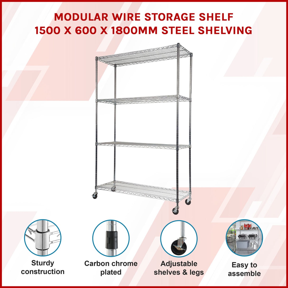 Modular Wire Storage Shelf 1500 x 600 x 1800mm Steel Shelving