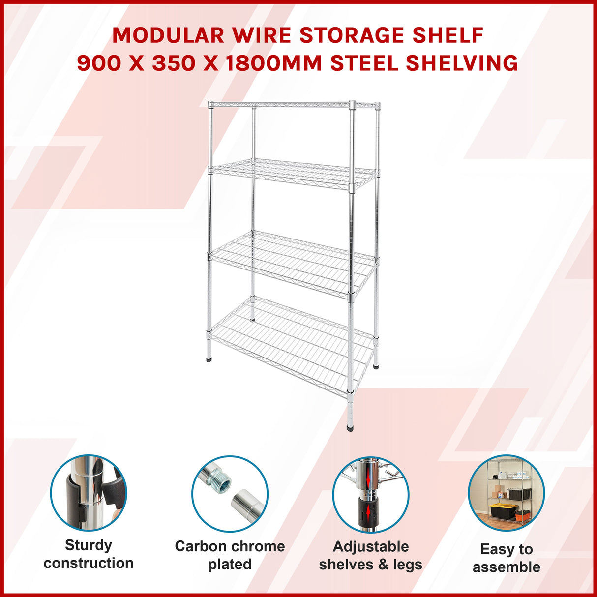 Modular Wire Storage Shelf 900 x 350 x 1800mm Steel Shelving