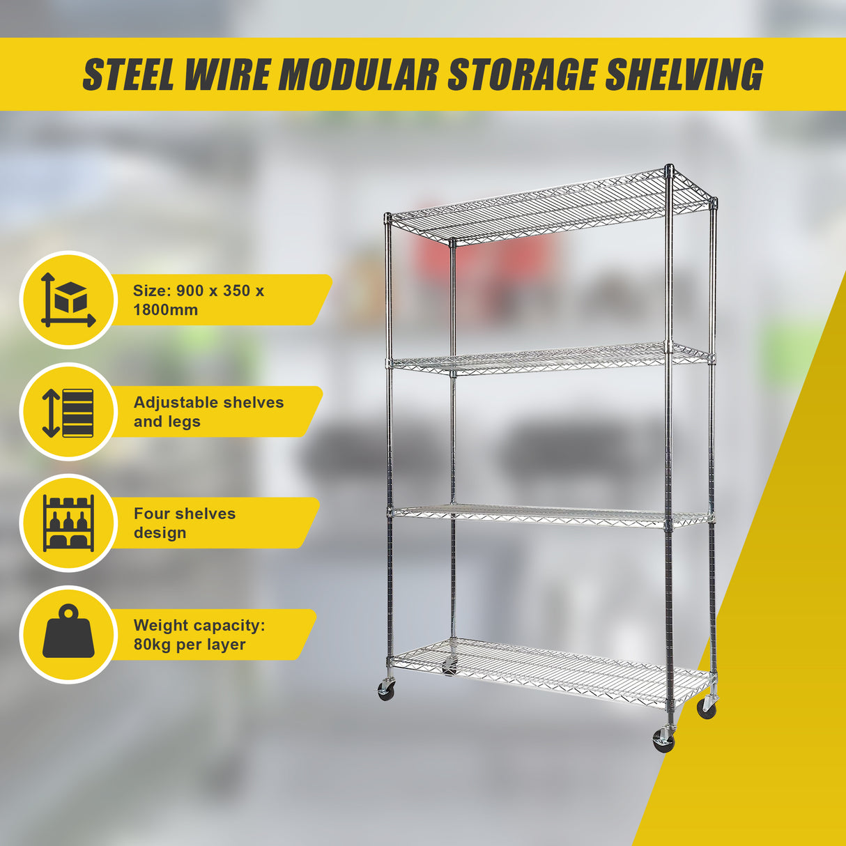 Modular Wire Storage Shelf 900 x 350 x 1800mm Steel Shelving