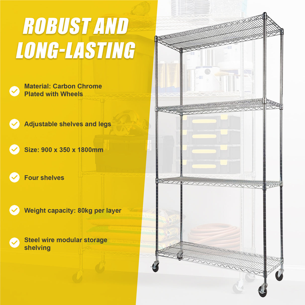 Modular Wire Storage Shelf 900 x 350 x 1800mm Steel Shelving