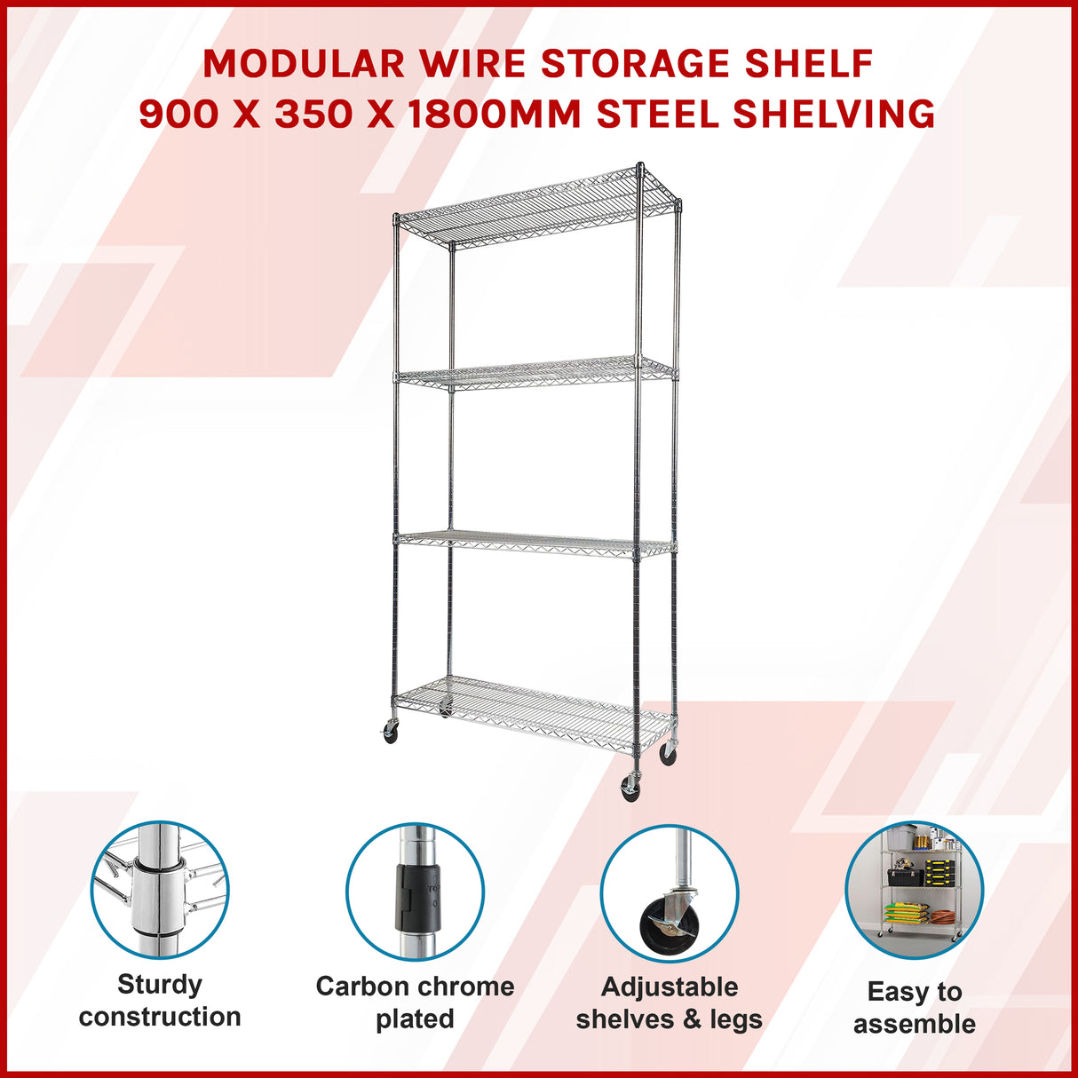 Modular Wire Storage Shelf 900 x 350 x 1800mm Steel Shelving