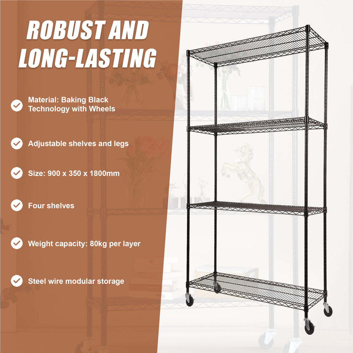 Modular Wire Storage Shelf 900 x 350 x 1800mm Steel Shelving