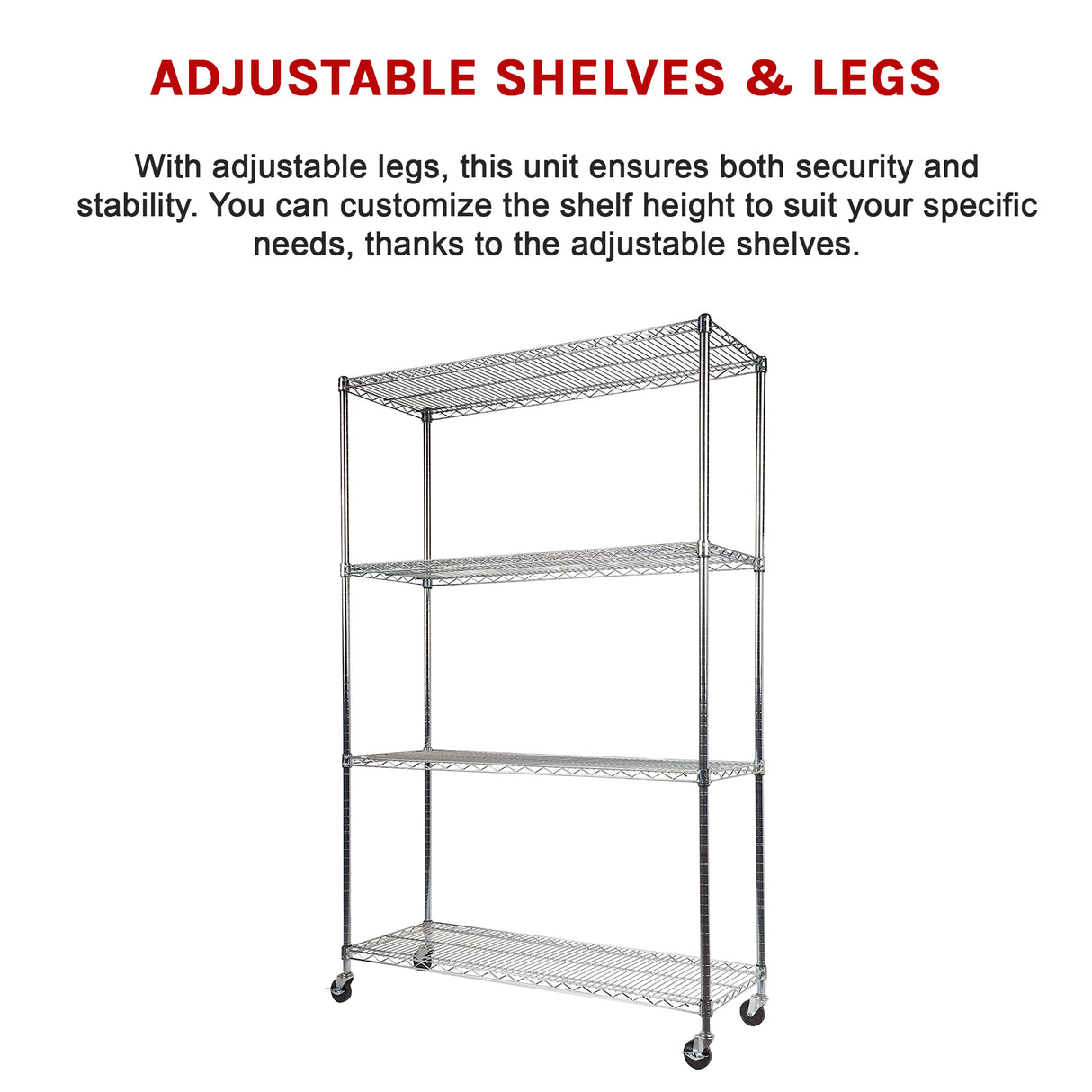 Modular Wire Storage Shelf 1500 x 450 x 1920mm Steel Shelving with Wheels