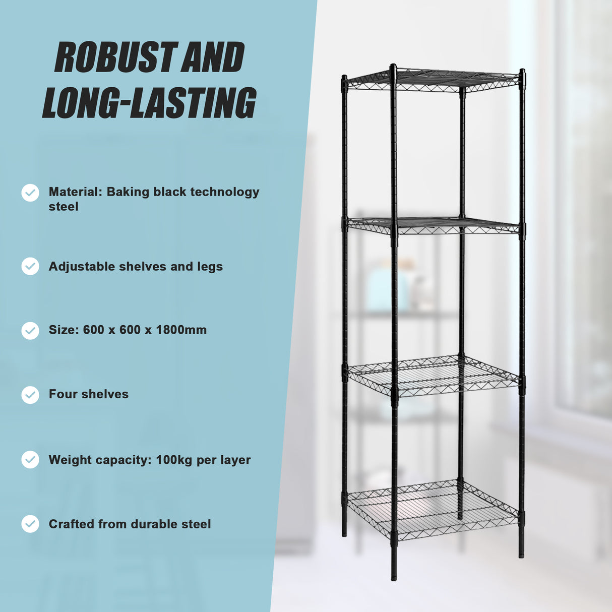 Modular Wire Storage Shelf 600 x 600 x 1800mm Steel Shelving