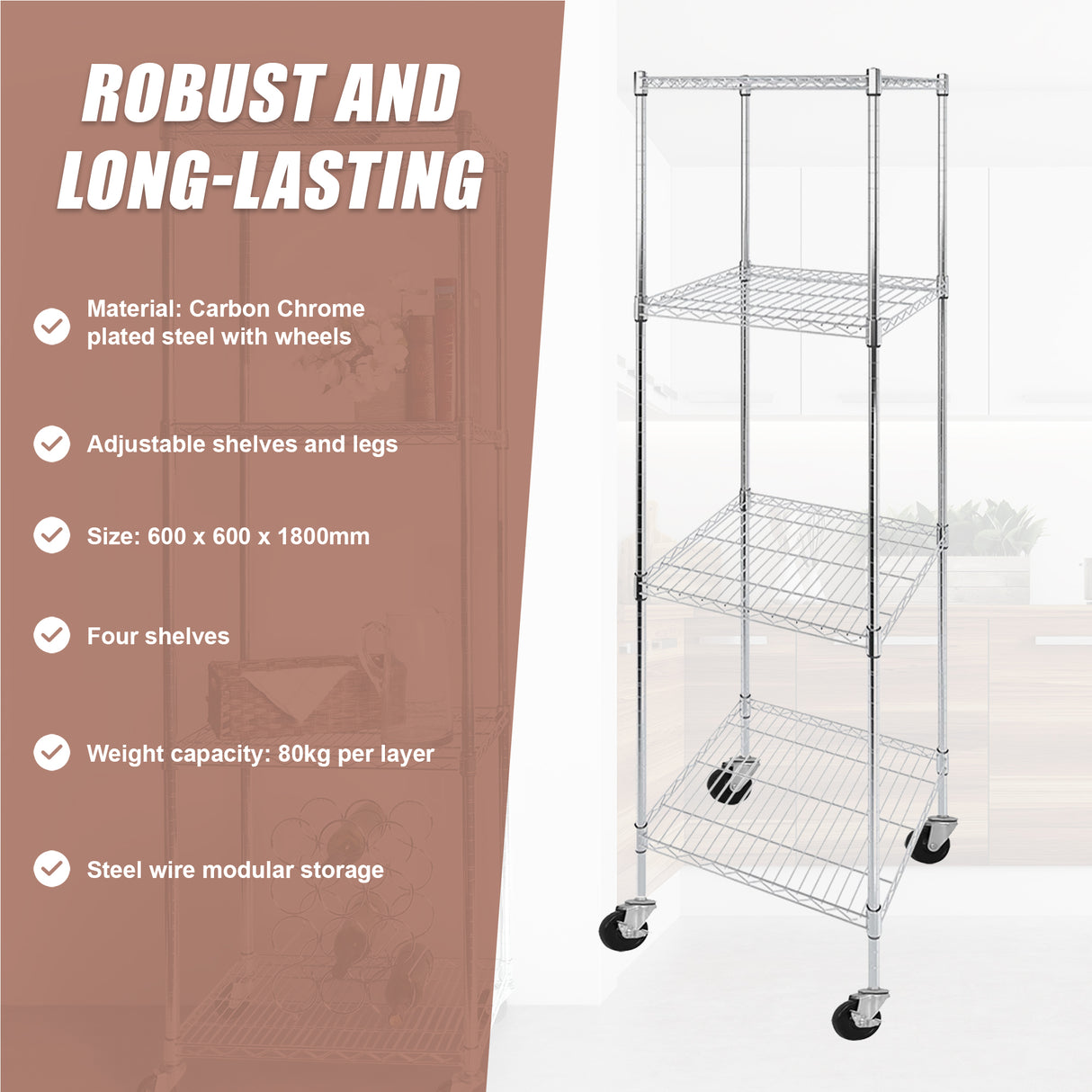 Modular Wire Storage Shelf 600 x 600 x 1800mm Steel Shelving