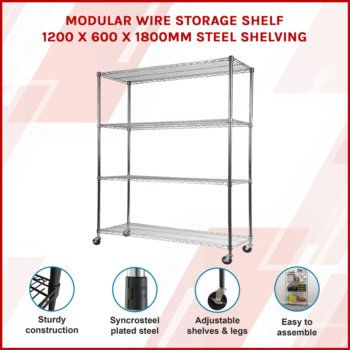Modular Wire Storage Shelf 1200 x 600 x 1800mm Steel Shelving