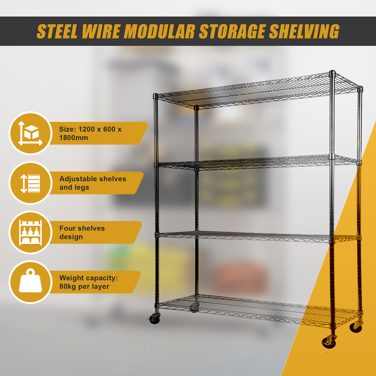 Modular Wire Storage Shelf 1200 x 600 x 1800mm Steel Shelving