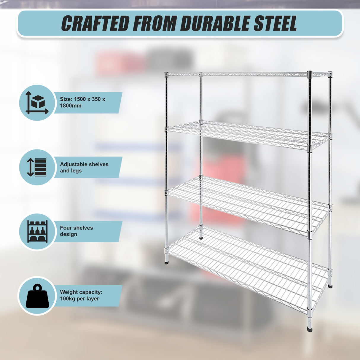 Modular Wire Storage Shelf 1500 x 350 x 1800mm Steel Shelving