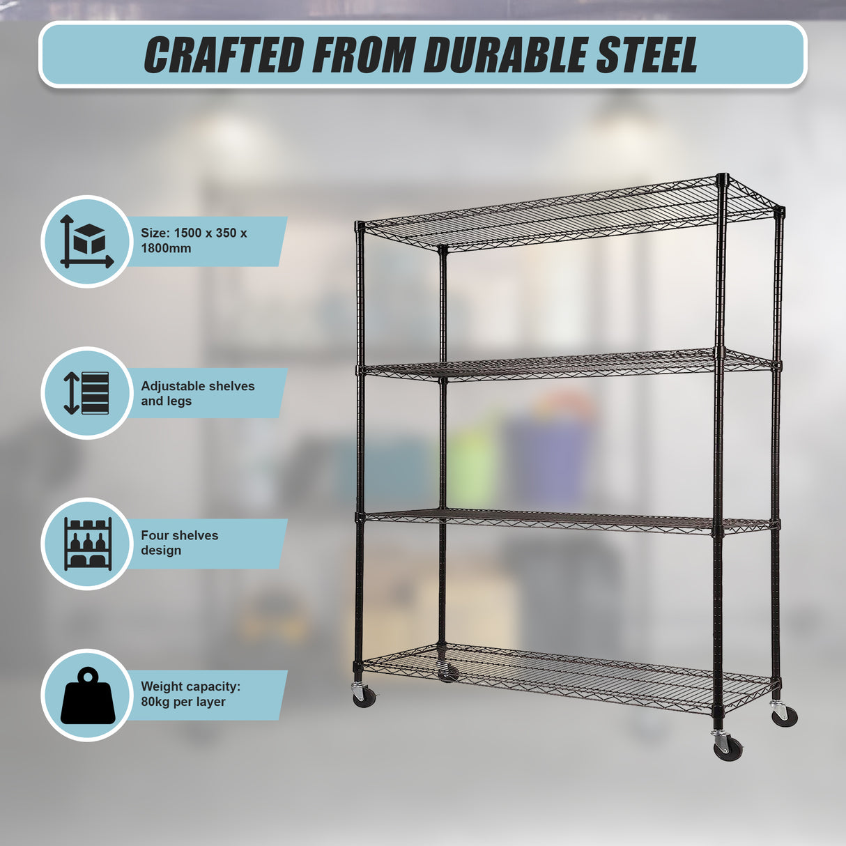 Modular Wire Storage Shelf 1500 x 350 x 1800mm Steel Shelving