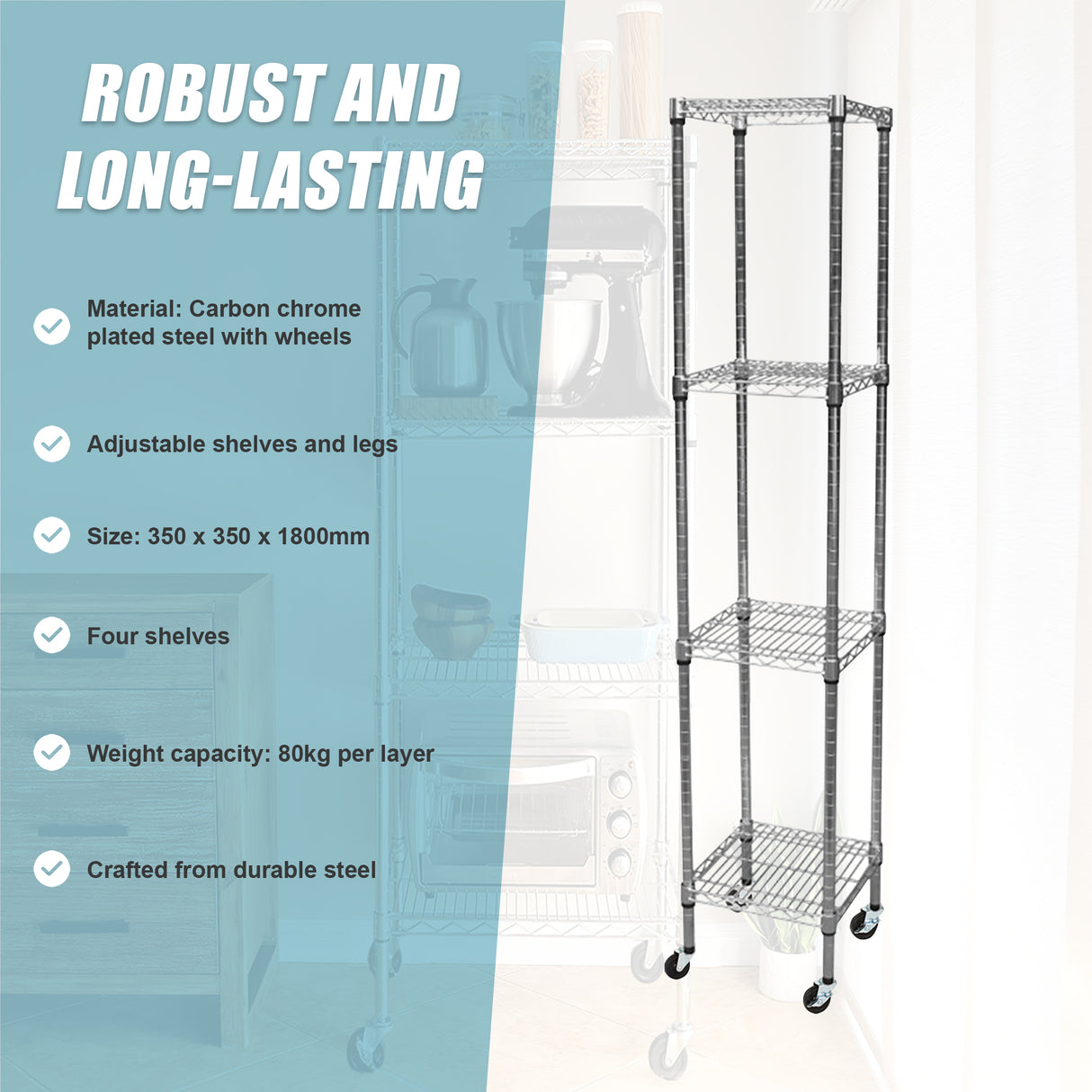 Modular Wire Storage Shelf 350 x 350 x 1800mm Steel Shelving