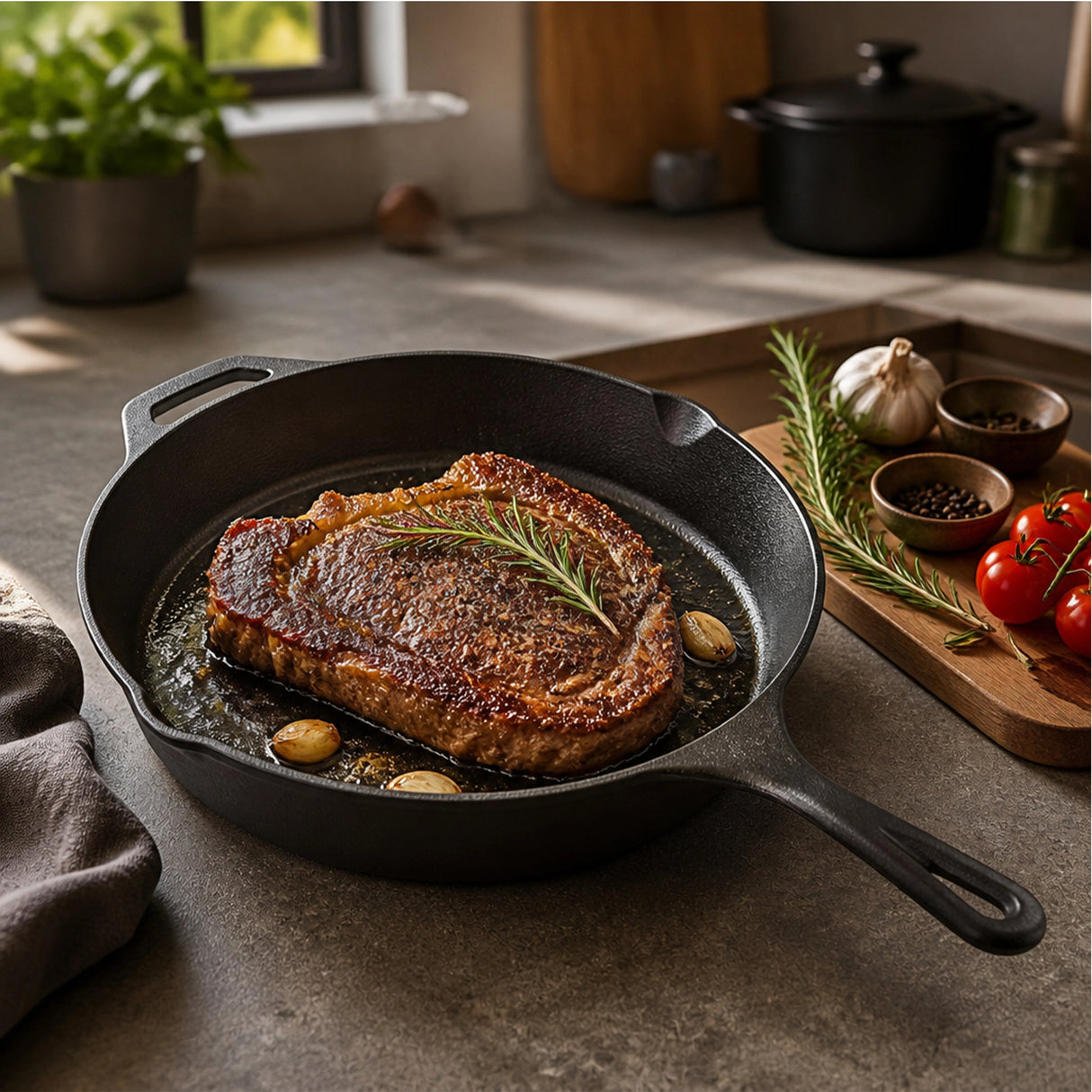 Non-stick Frying Pan Cast Iron Steak Skillet Round BBQ Grill Cookware 30cm