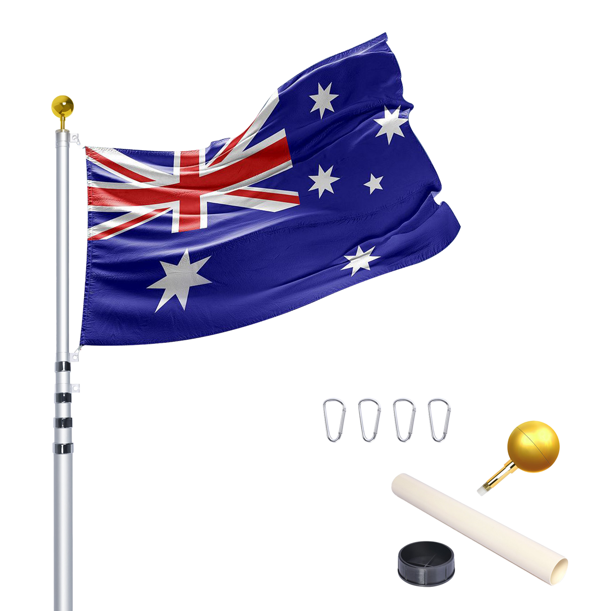 9.1m Flag Pole Kit Telescopic Heavy Duty 16 Gauge Aluminium with Flag