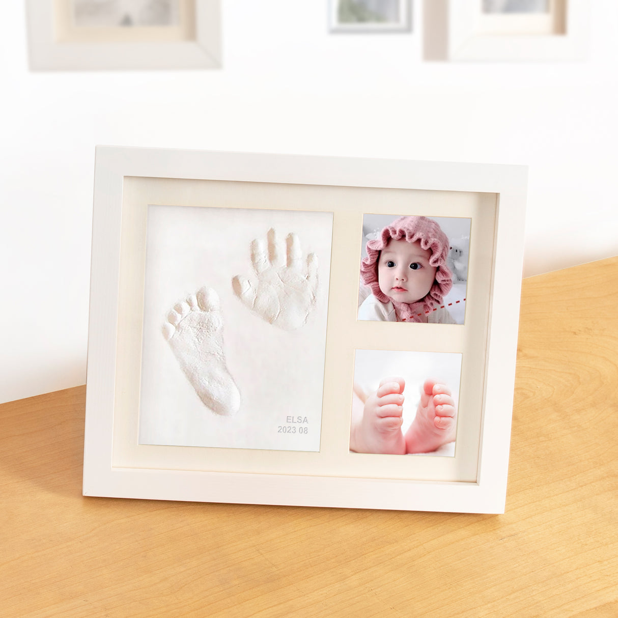 Baby Hand & Foot Print Clay Cast Kit Photo Picture Frame Christening Gift