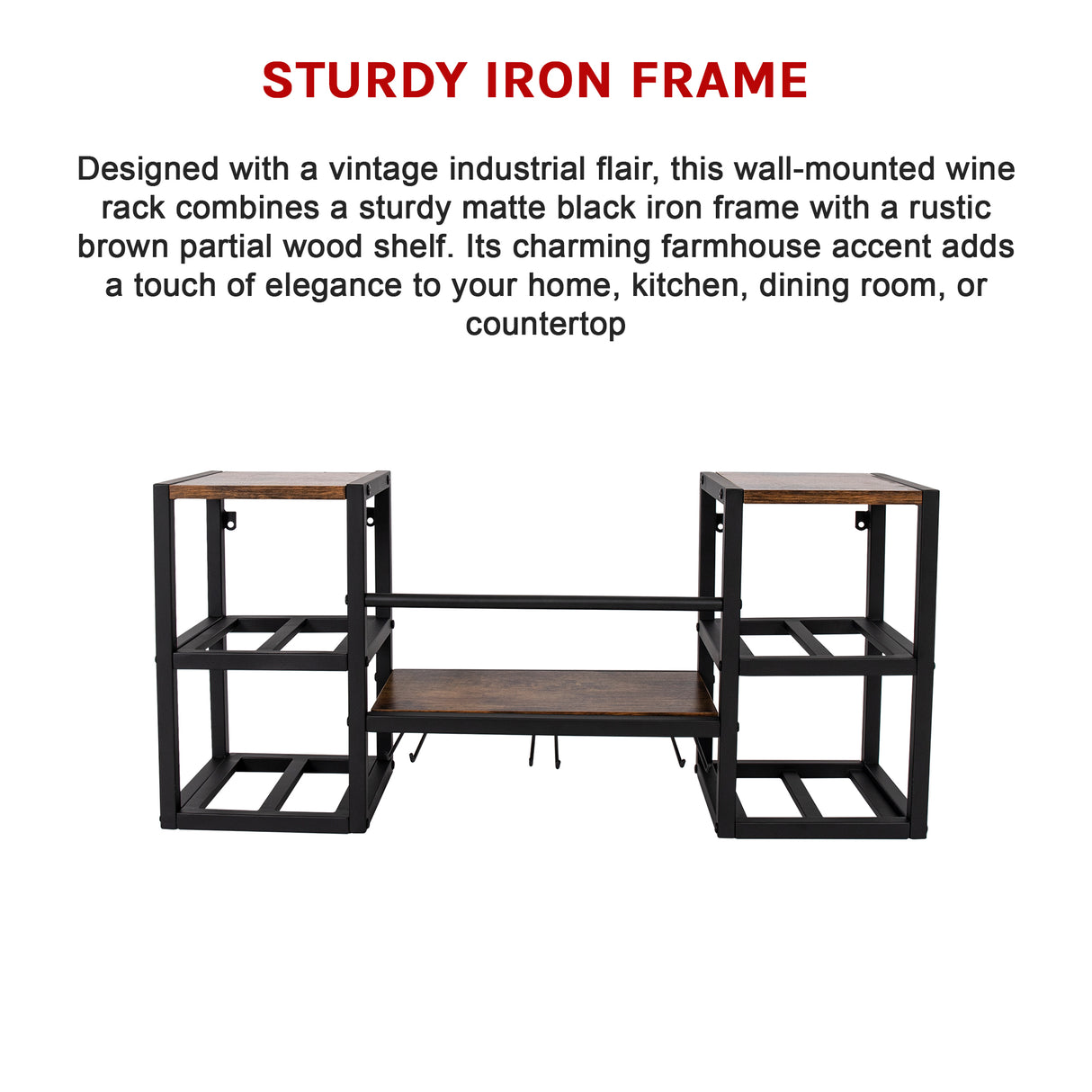 Wall Mounted Wine Rack 3 Stem Glass Holder Storage Organiser