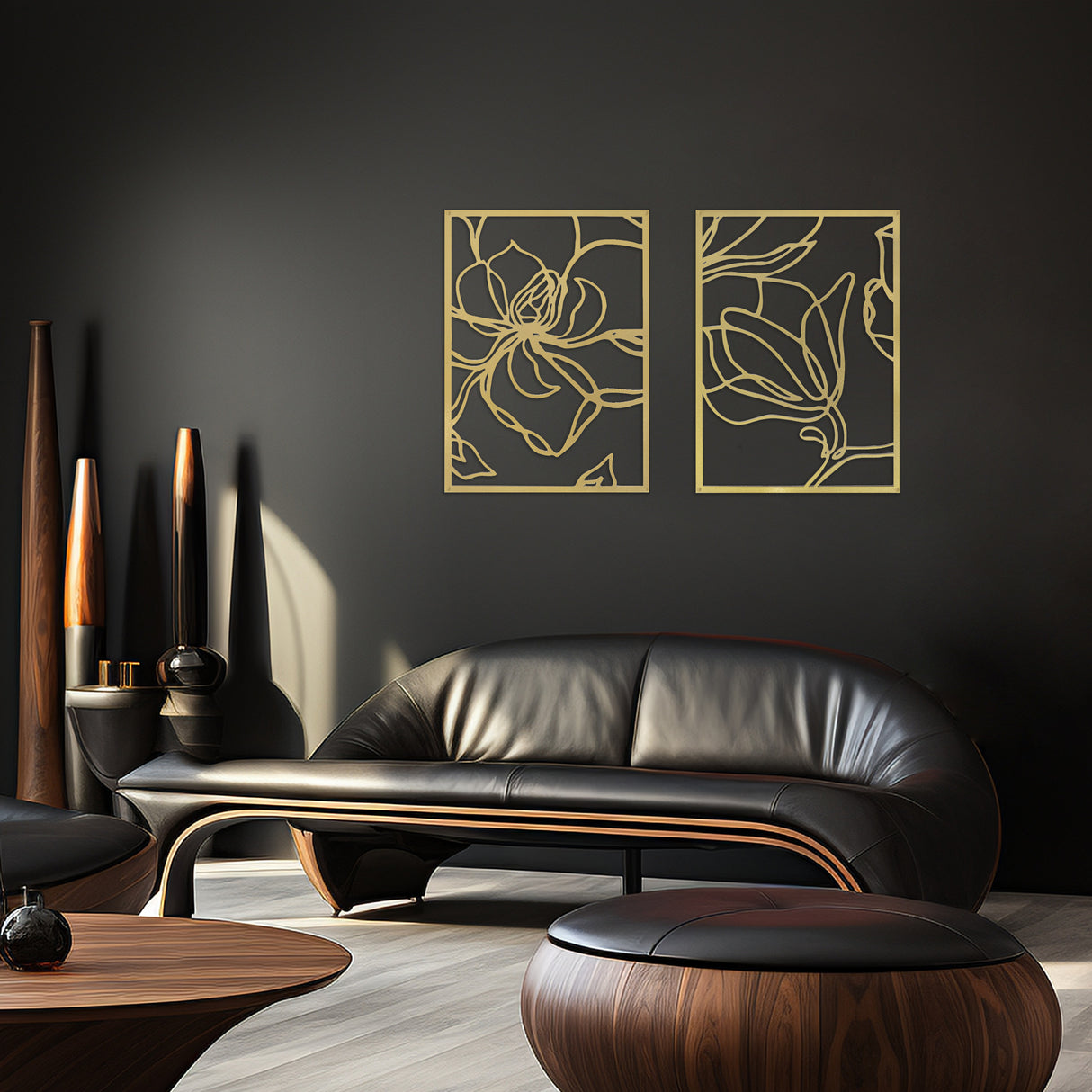 3 Piece Gold Flower Metal Wall Decor Abstract Floral Aesthetic Set of 3