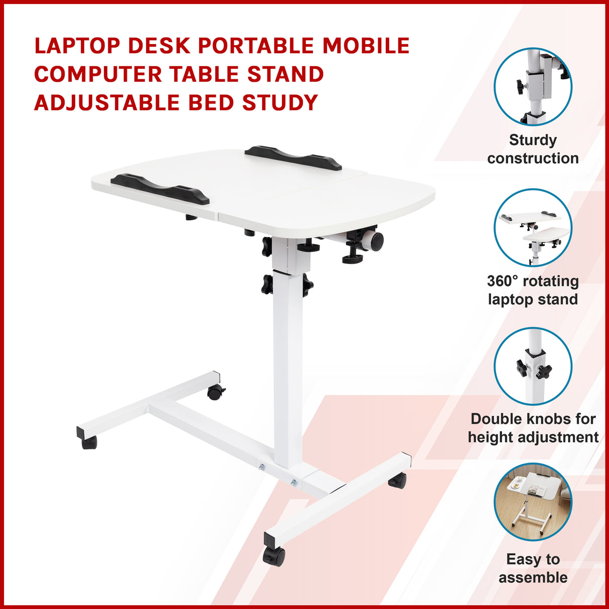 Laptop Desk Portable Mobile Computer Table Stand Adjustable Bed Study