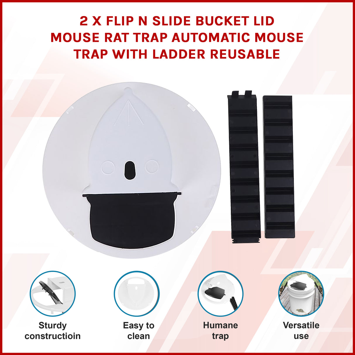 2 x Flip N Slide Bucket Lid Mouse Rat Trap Automatic Reusable
