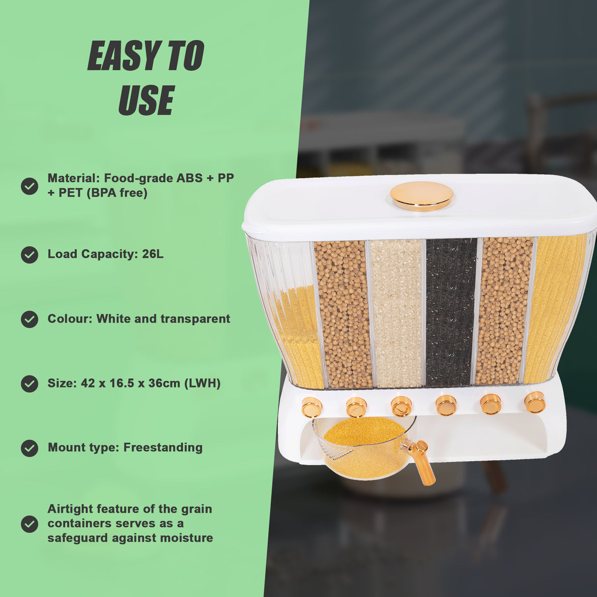6 Grids Dispenser Storage Container Rice Cereal Beans Grain