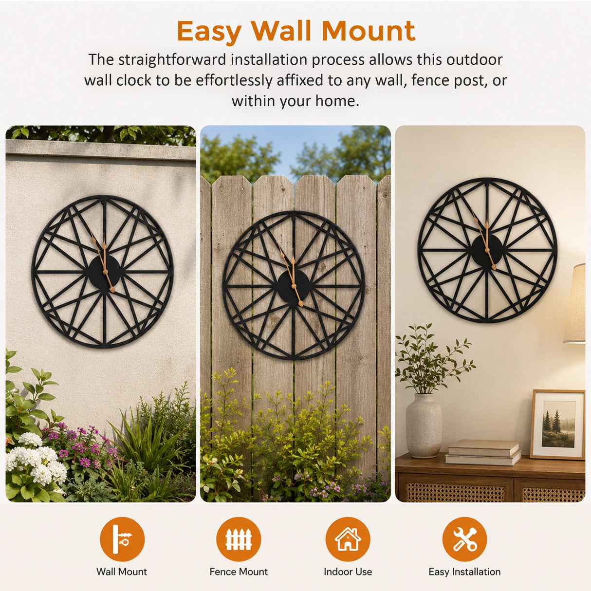 Large Metal Outdoor Wall Clock – Weather-Resistant for Garden and Home Decor