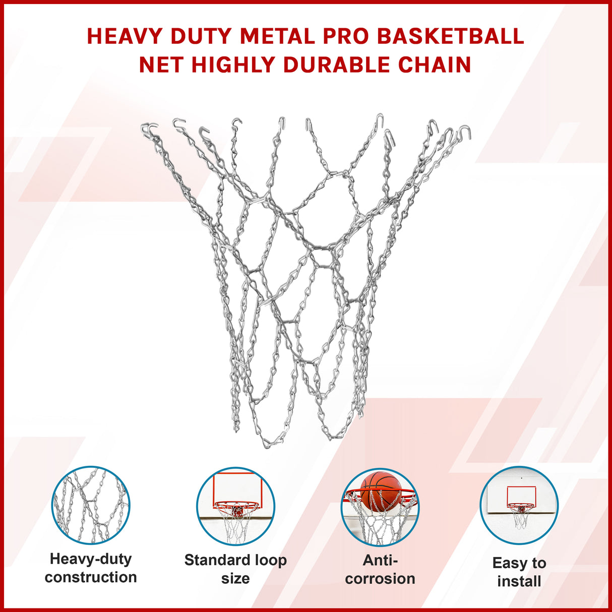Heavy Duty Metal Pro Basketball Net Highly Durable Chain