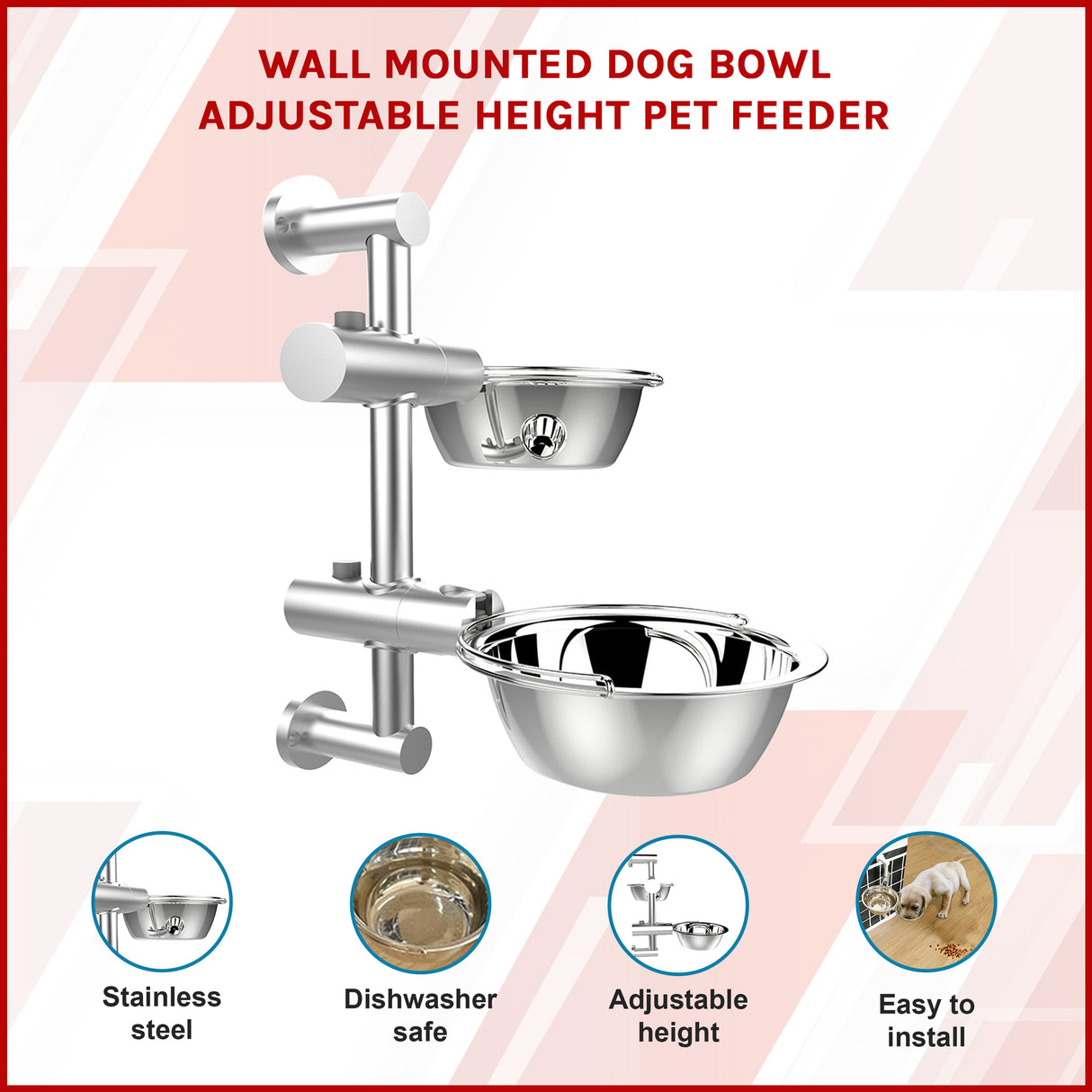 Wall Mounted Dog Bowl Adjustable Height Pet Feeder