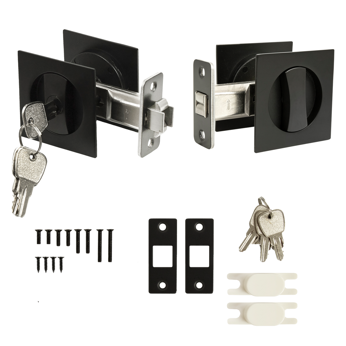 2x Contemporary Entry Square Pocket Door Hardware with Key